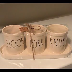 NWT Rae Dunn fork spoon knife holder set